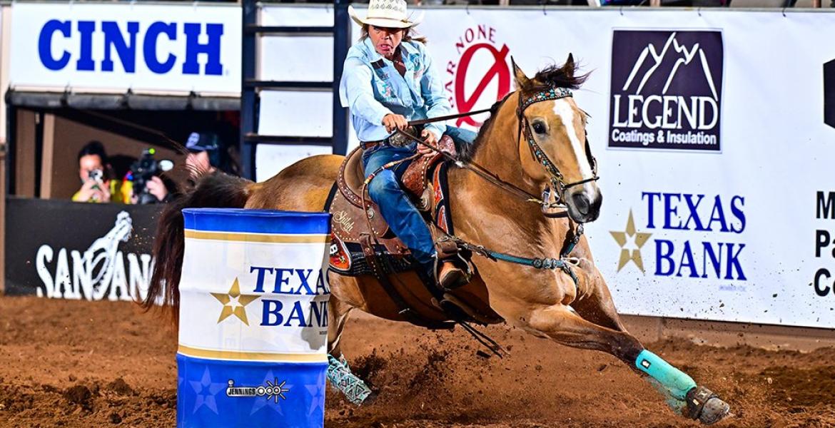 Barrel racer Shelley Morgan competes at the San Angelo Rodeo on Saturday, April 11, 2026.