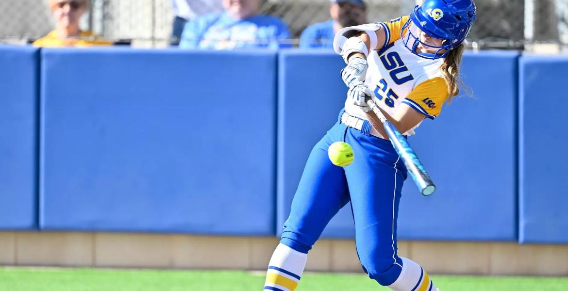 Angelo State's Kylie Forney takes a swing during the 2026 softball season.