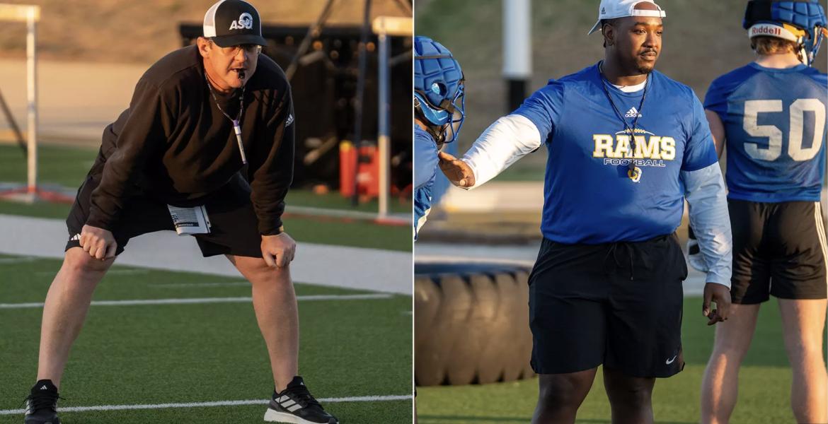 Angelo State add two coaches to the 2026 staff. Coach Rob Messinger (left) &amp; Coach Dennis Osagiede (right)