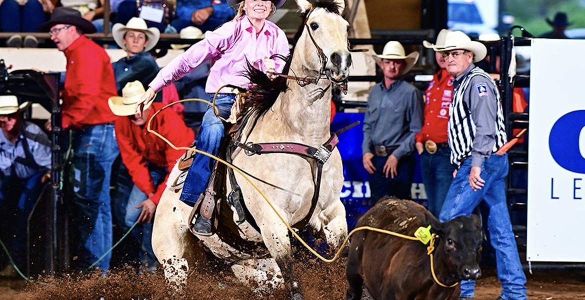 Hawley's Megan Powell had the top time in the second round of breakaway roping Friday at the San Angelo Rodeo.
