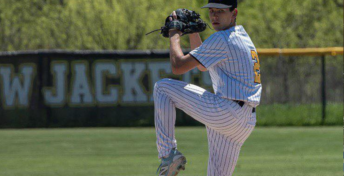 Menard High School baseball pitcher Eli Weatherly winds up during the 2026 season.