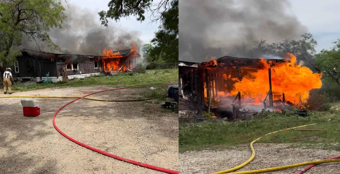 Structure fire in Tom Green County on Monday, April 13, 2026. (Left photo, taken by East Concho VFD.) (Right photo: taken by Wall VFD.)