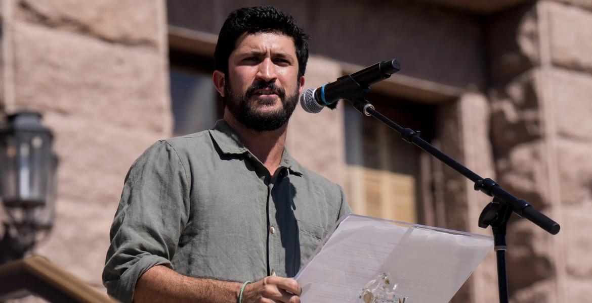 U.S. Rep. Greg Casar, D-Austin, speaks to demonstrators during the second “No Kings" protest at the Texas Capitol in Austin on Oct. 18, 2025. Eric Vryn for The Texas Tribune