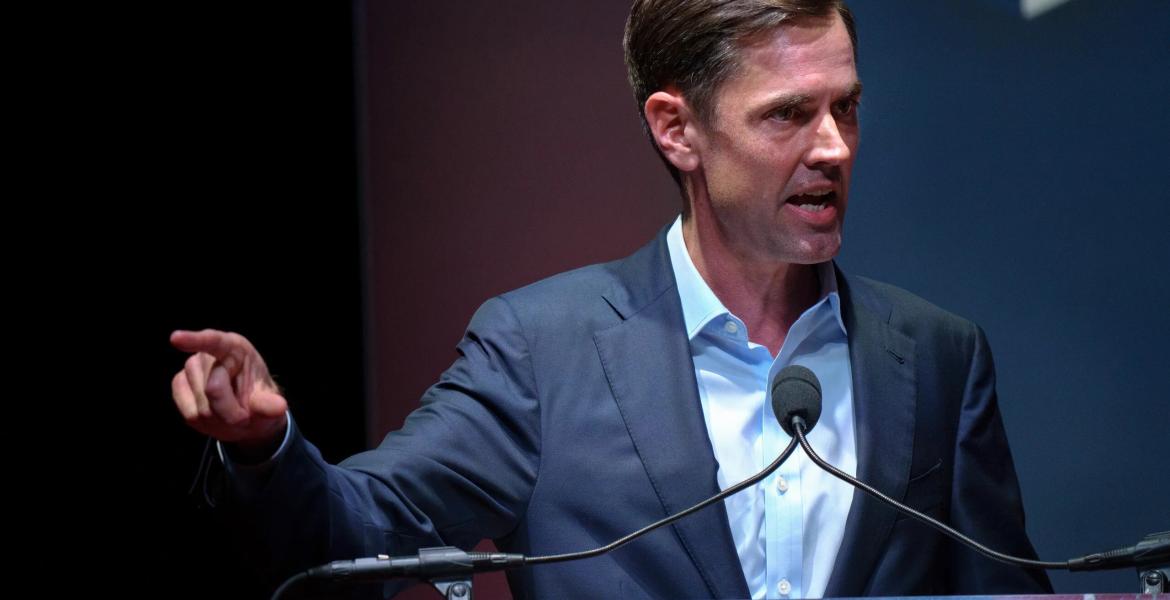 State Sen. Mayes Middleton, R-Galveston, speaks at a debate hosted by the Republican Attorneys General Association (RAGA) at the Grenada Theater in Dallas on February 17, 2026.
