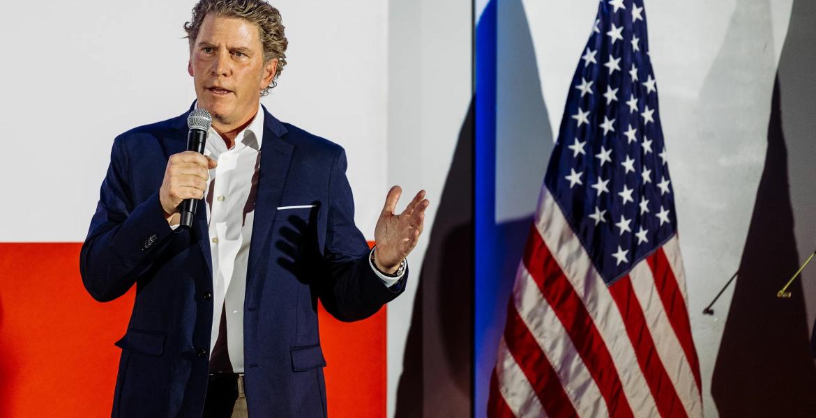 Bo French speaks at a Lone Star Liberty PAC rally at The Angry Elephant in San Antonio on Thursday, May 21, 2025.
