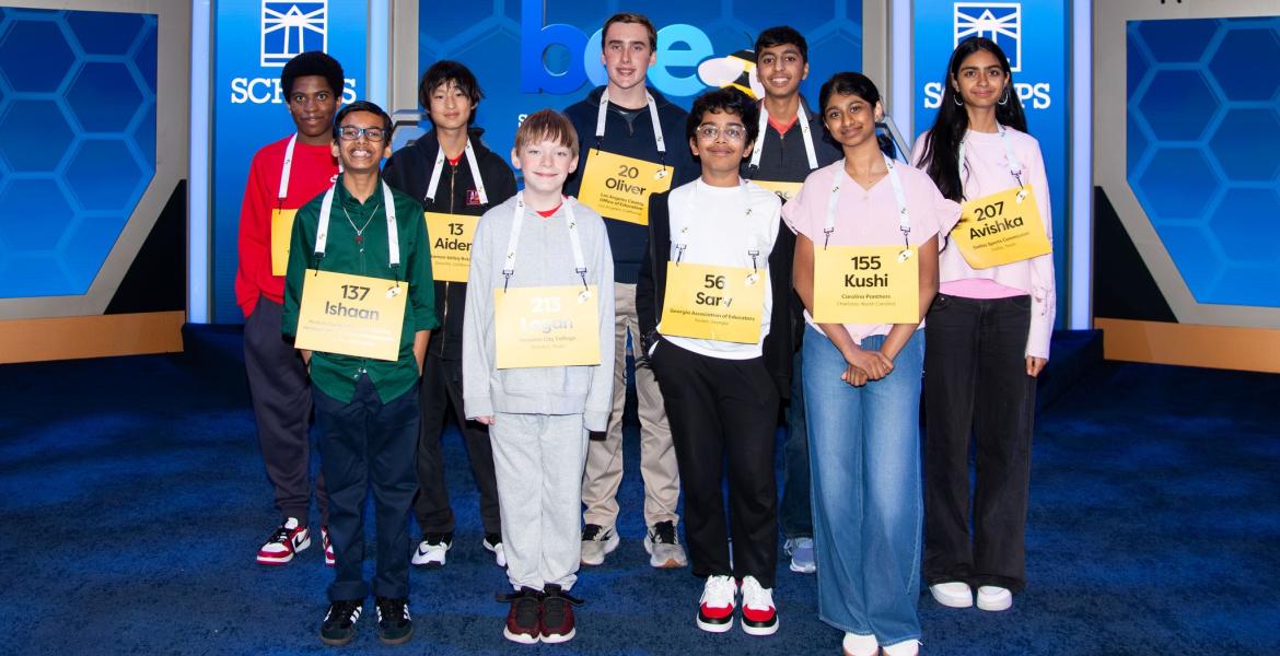 The nine finalists at the 2026 Scripps National Spelling Bee are Shrey Parikh, 14; Sarv Dharavane, 12; Ishaan Gupta, 12; Kushi Gottimukkala, 13; Oliver Halkett, 14; Aiden Meng, 13; Logan Bailey, 12; Avishka Dudala, 13; and Zwe Spacetime, 14.