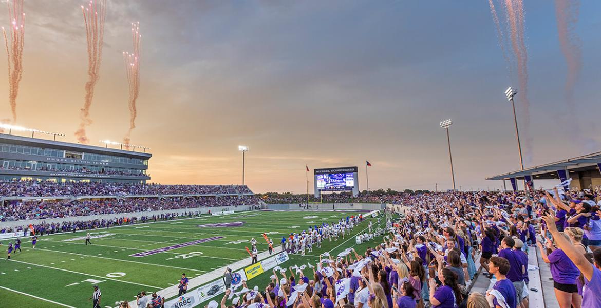 Fireworks signal a Wildcat touchdown in the 24-3 Grand Opening win against  Southland Conference rival Houston Baptist University on Sept. 16, 2017.