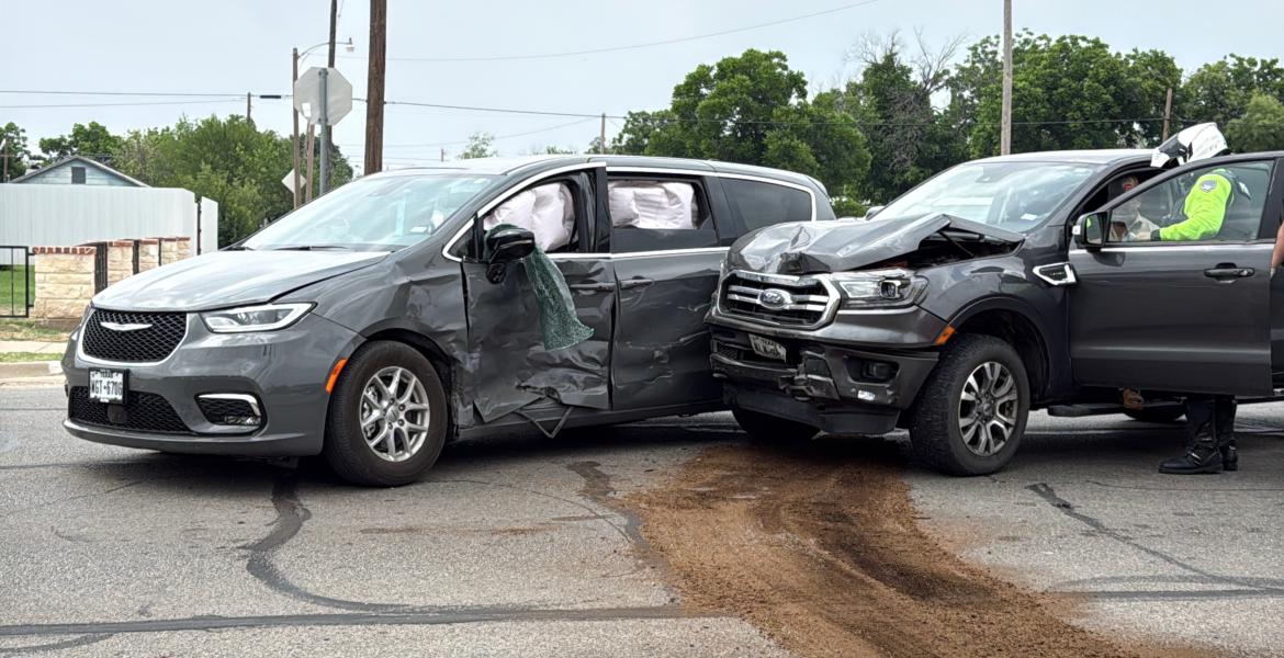 Two vehicles collided at the intersection of Avenue L and Irving Street on Monday, May 18, 2026.