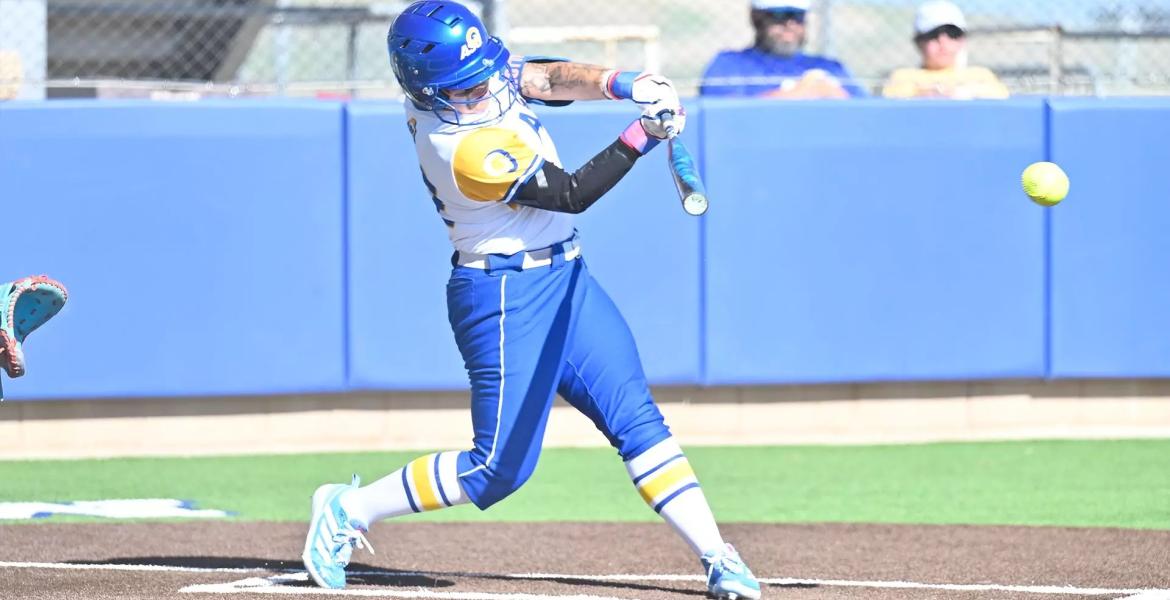 Angelo State's Tatiana Trotter swings during the 2026 softball season.