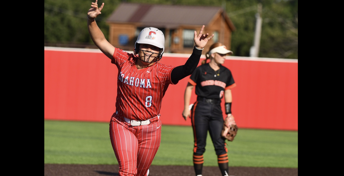 Coahoma's Addi Hart rounds the bases after a home run against Grand Saline in the state semifinals.