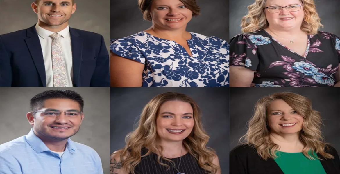 New San Angelo ISD campus leaders for the 2026-27 school year. Top row, from left: Colton Curtis, new principal at Lake View High School; Brooke Kalnbach, new principal at McGill Elementary School; Julie Key, new principal at Bowie Elementary School. Bottom row, from left: Zachary Ramirez, new principal at the district’s DAEP and PAYS campus; Dr. Nikki Parker, new associate principal at Lake View High School; Kimberly Spurgers, interim principal at Bonham Elementary School. (Catalina Peterson, new principal