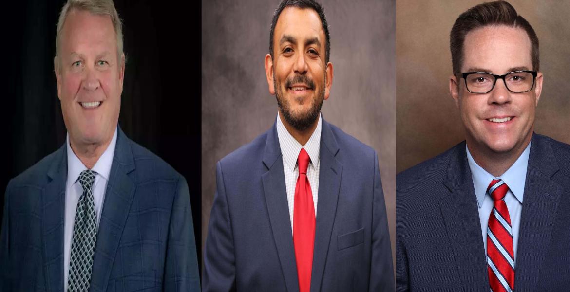 From left to right: Jerry Hendrix, former interim city manager and assistant city manager of Kyle, Texas; Phillip Urrutia, assistant city manager of Garland, Texas; and Jud Rex, former city manager of Garland, Texas.
