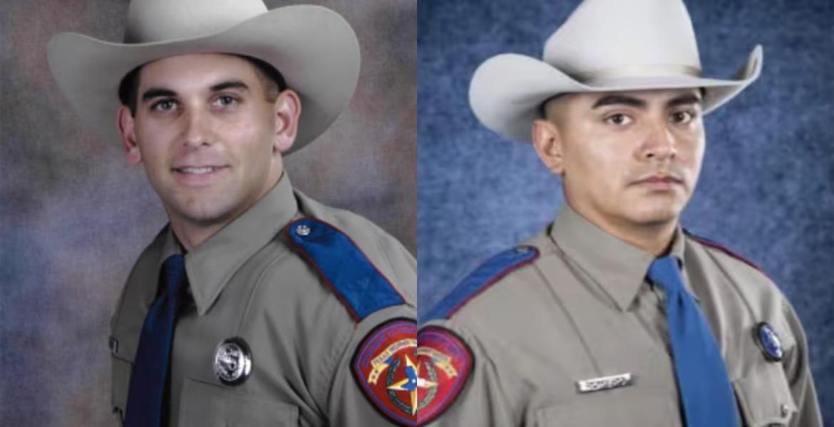 Texas Department of Public Safety Highway Patrol Troopers Kurt Kelm, left, and Sergio Romero.