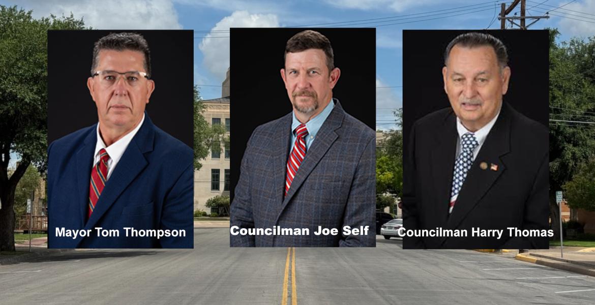 San Angelo Mayor Tom Thompson, Councilmen Joe Self and Harry Thomas