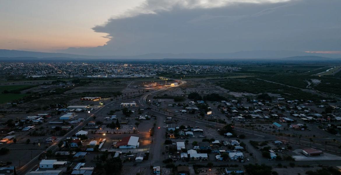 Aerial view of Presidio on the U.S.-Mexico border. U.S. Customs and Border Protection has plans to a build border wall in this remote region of border, despite opposition from locals.