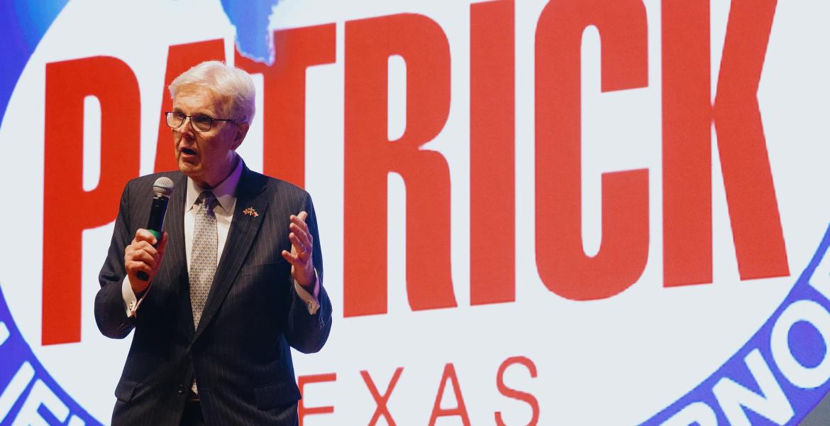 Lt. Gov. Dan Patrick speaks at the Red River Roll Call, a Republican rally hosted by state Rep. Shelley Luther in Sherman on July 27, 2026.
