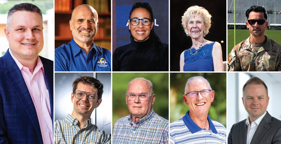 (L-R) Dr. Bobby Ott; (Top) Tom Nurre Jr., Rita Mbanga, Elta Joyce McAfee, Maj. David DeLeon; (Bottom) Dr. Simon Pfeil, Bill Dendle, Dr. Doyle Carter, Lt. Col. (ret) Tim Neslony.