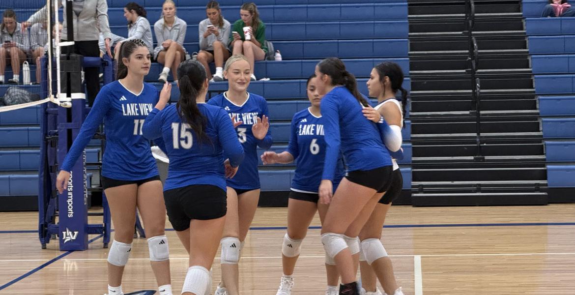 The Lake View Maidens celebrate a point during the 2026 Nita Vannoy Memorial Tournament.