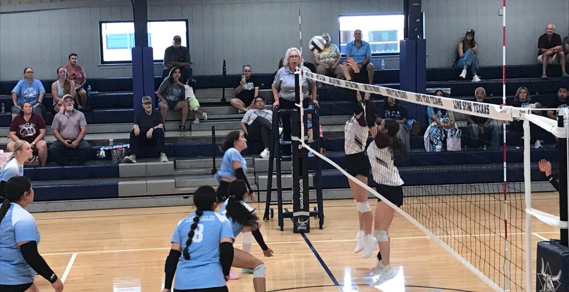The TLCA and Bronte volleyball teams play during the 2026 Nita Vannoy Memorial Tournament.