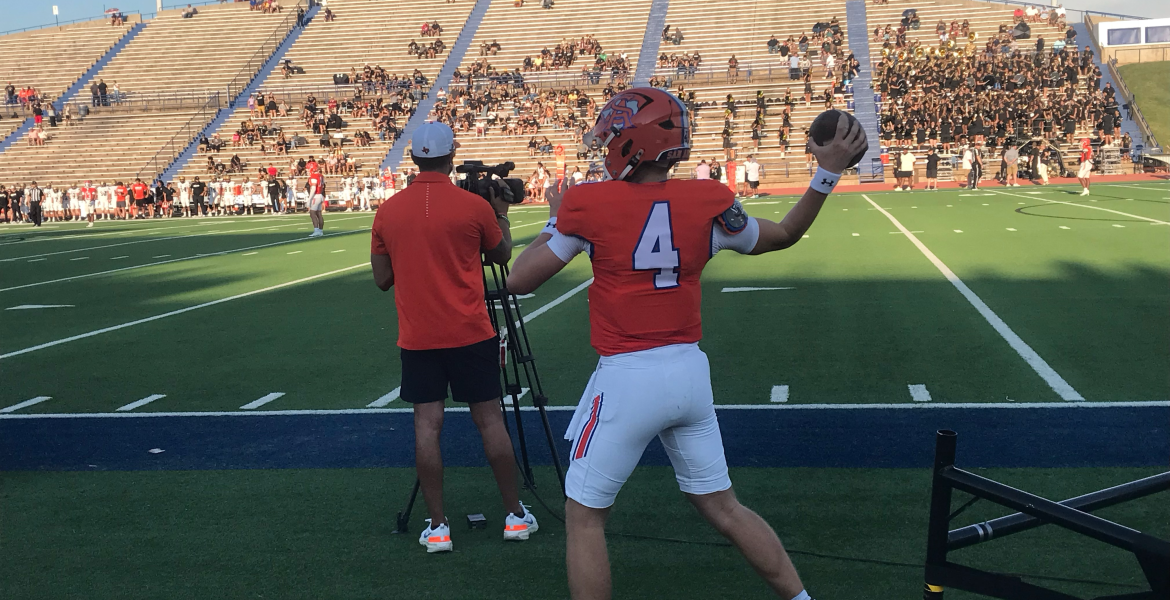 Micah Smith fires a pass in his final warmup before the Central Bobcats game against Abilene High on Friday, Aug. 28, 2026, at San Angelo Stadium.