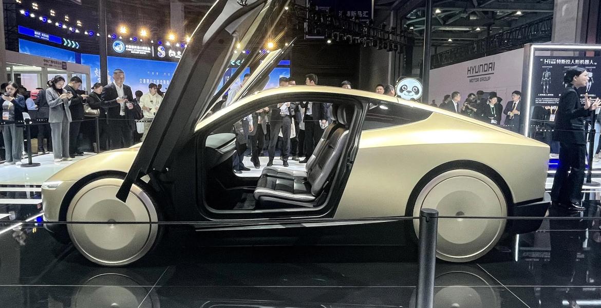 Tesla's Cybercab makes its debut at the 8th China International Import Expo in Shanghai, China, on Nov. 5, 2025.