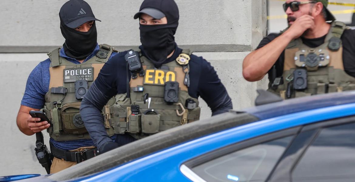 Immigration and Customs Enforcement agents in North Austin after a person was shot earlier on Sunday, Sept. 20, 2026.