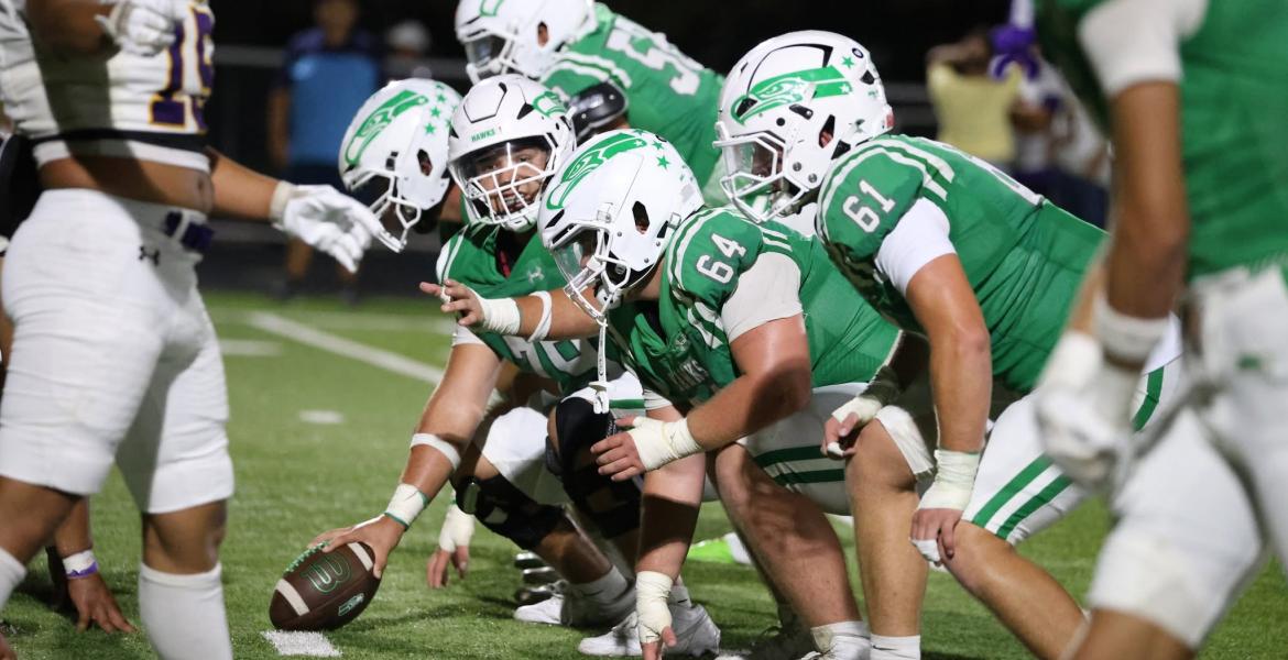 The Wall Hawks' offensive line prepares to block against Ozona on Friday, Sept. 18, 2026.