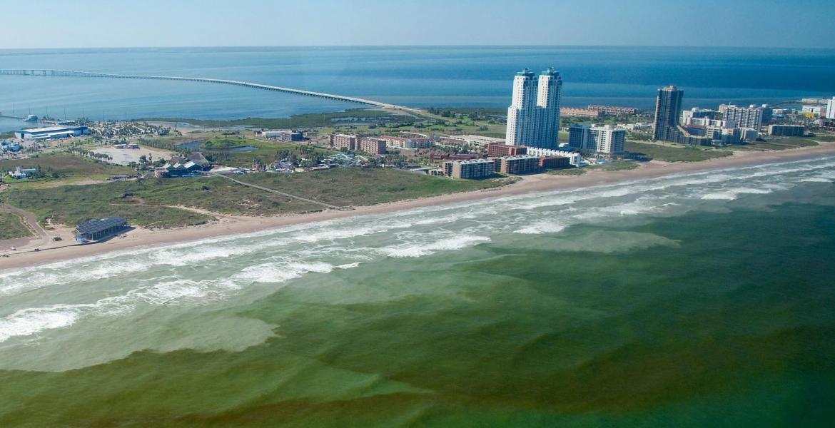 Red tide visible in the water near South Padre Island in October 2009.
