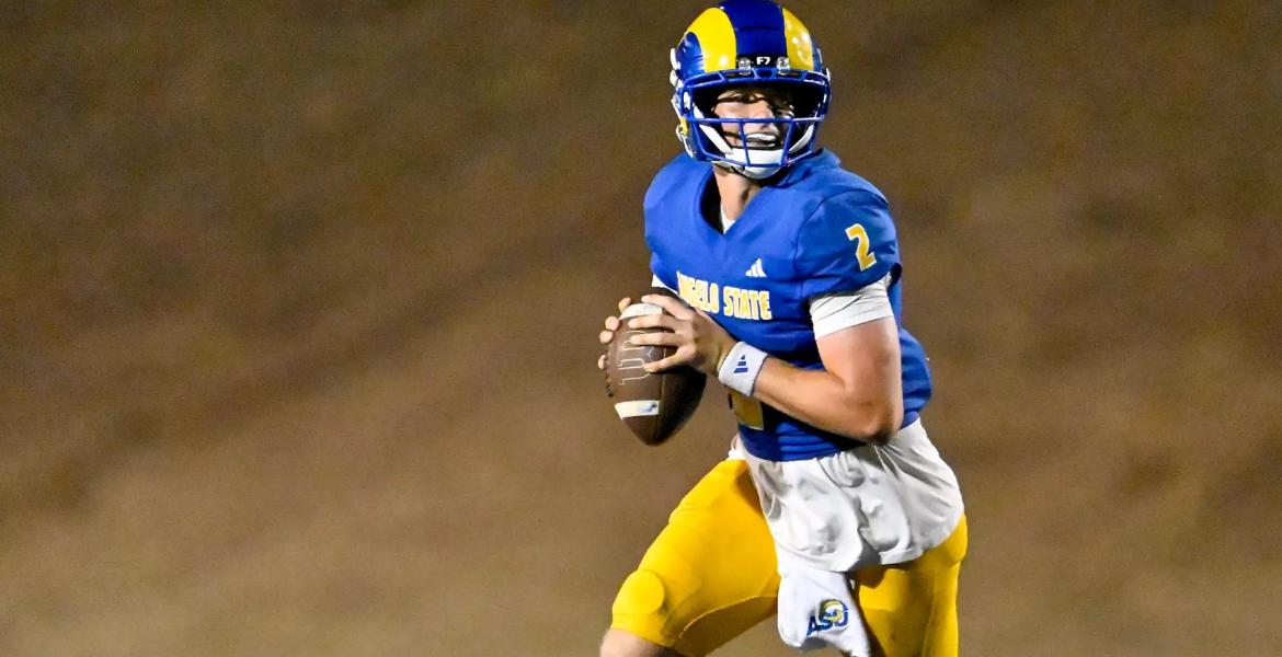 Angelo State quarterback Ayden Arp prepares to throw a pass during the 2026 season.