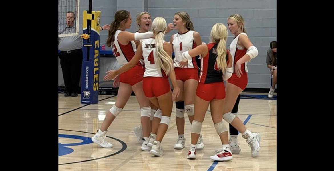 The Christoval volleyball team celebrates during the 2026 season.
