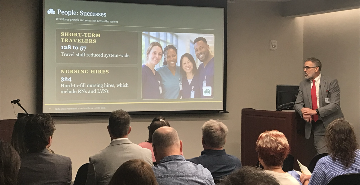Shannon Medical Center CEO Shane Plymell speaks during Shannon's annual COPA meeting on Wednesday, Sept. 30, 2026.
