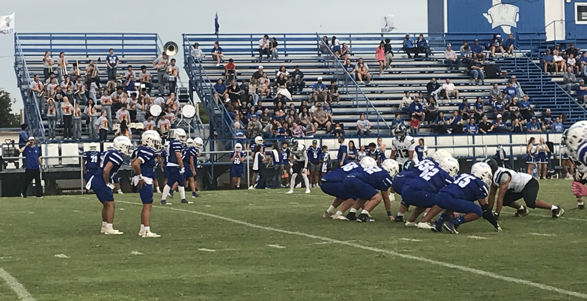 The Winters Blizzards prepare to snap the ball against TLCA San Angelo on Thursday, Sept. 10, 2026.