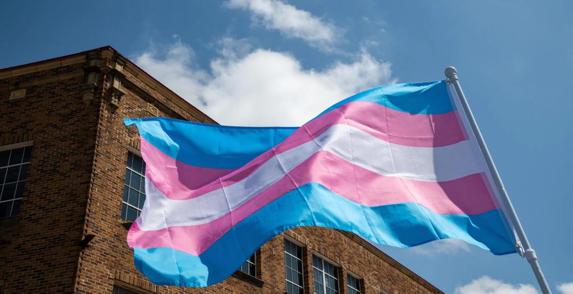 A trans flag is waved during San Antonio's third annual celebration of Transgender Day of Visibility on March 29, 2025.