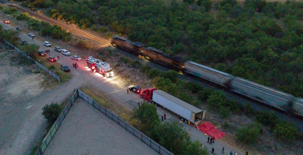 A total of 53 migrants died in an abandoned tractor-trailer found near Lackland Air Force Base in San Antonio on June 27, 2022.
