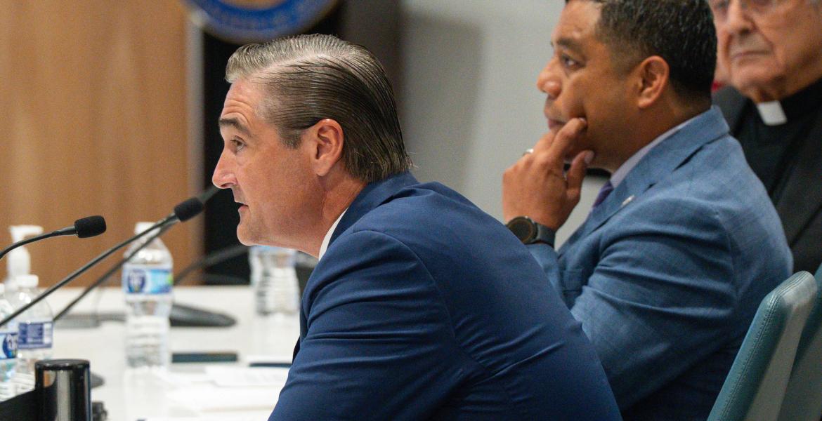 Harris Co. District Attorney Sean Teare speaks during an oversight hearing about the July 7 fatal shooting of Lorenzo Salgado Araujo, in Houston on July 24, 2026.