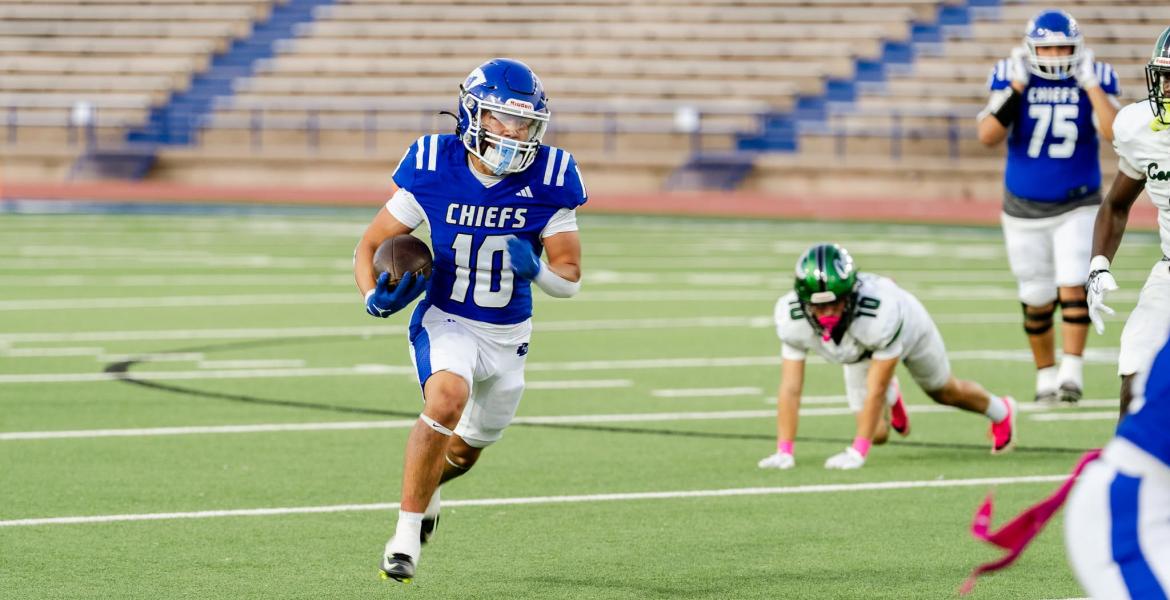 Lake View's Aiden Rivera breaks loose for yardage against Pflugerville Connally on Friday, Oct. 9, 2026.