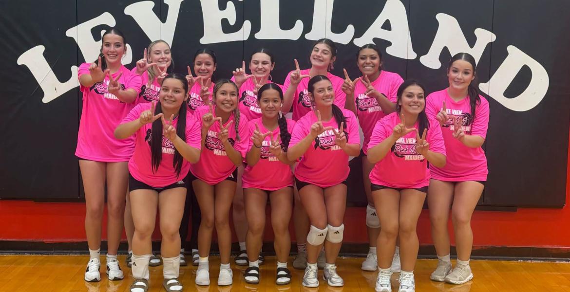 The Lake View Maidens volleyball team celebrates after earning a trip to the playoffs Tuesday, Oct. 20, 2026.