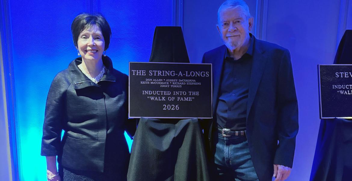 Aubrey de Cordova (right) with his proud wife, Cheryl, after being inducted into the West Texas Walk of Fame in Lubbock on Oct. 8, 2026.