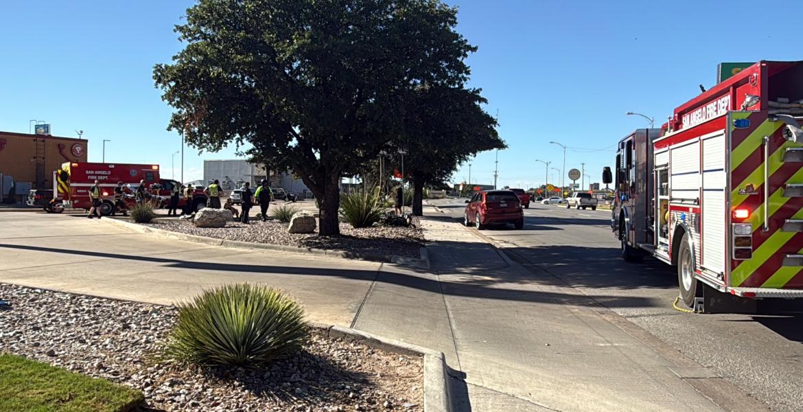 One person was taken to the hospital after their motorcycle was involved in a crash Tuesday afternoon in San Angelo.
