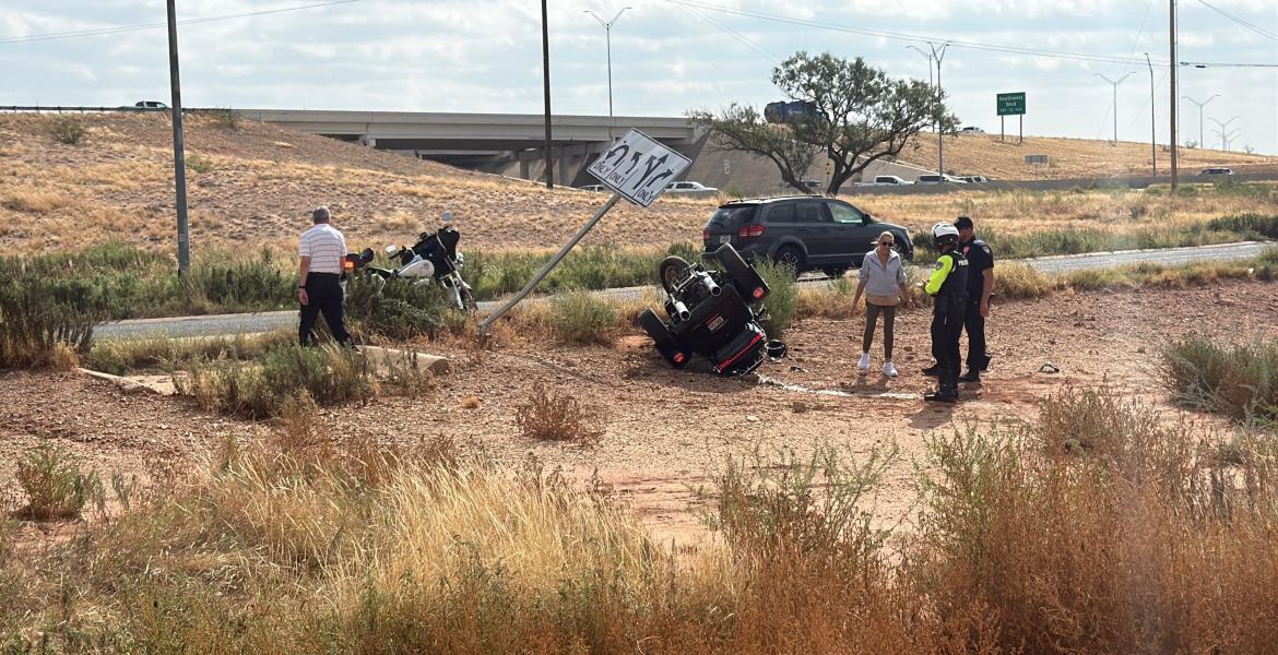 A motorcycle crash Tuesday morning in San Angelo sent a man to the hospital with a broken leg.