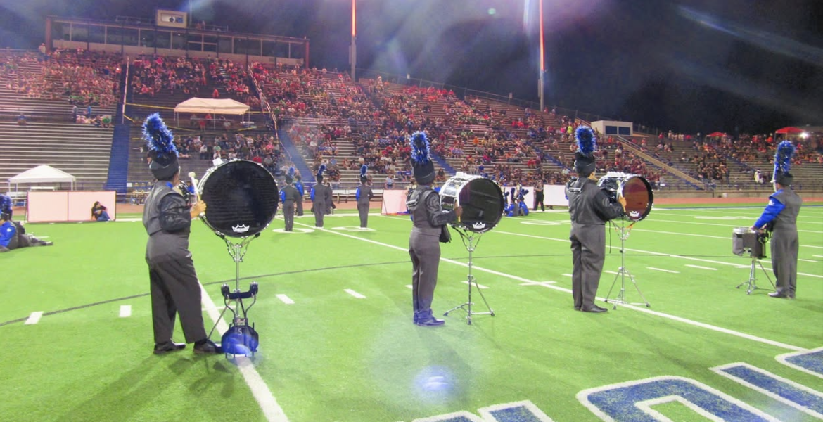 The San Angelo Lake View High School band competes during the 2025 Concho Classic Marching Festival at San Angelo Stadium.