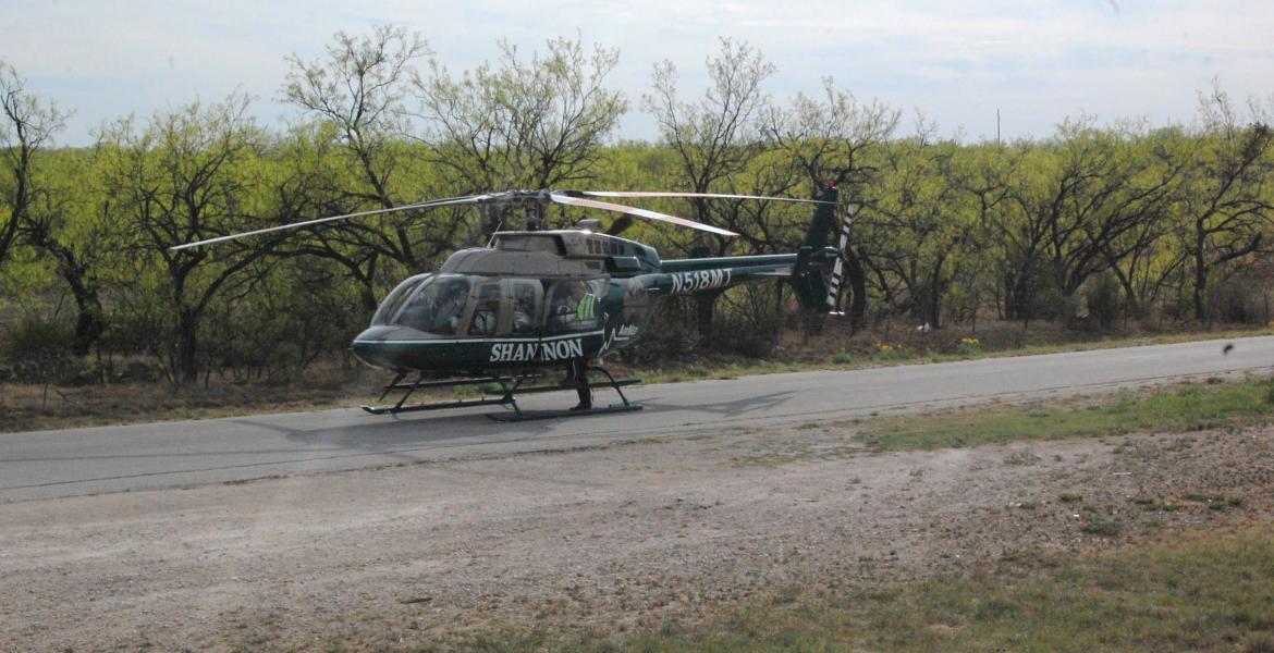 Airmed 1 transports the victim to Shannon Medical Center on Apr. 18, 2014. (LIVE! Photo/Joe Hyde)