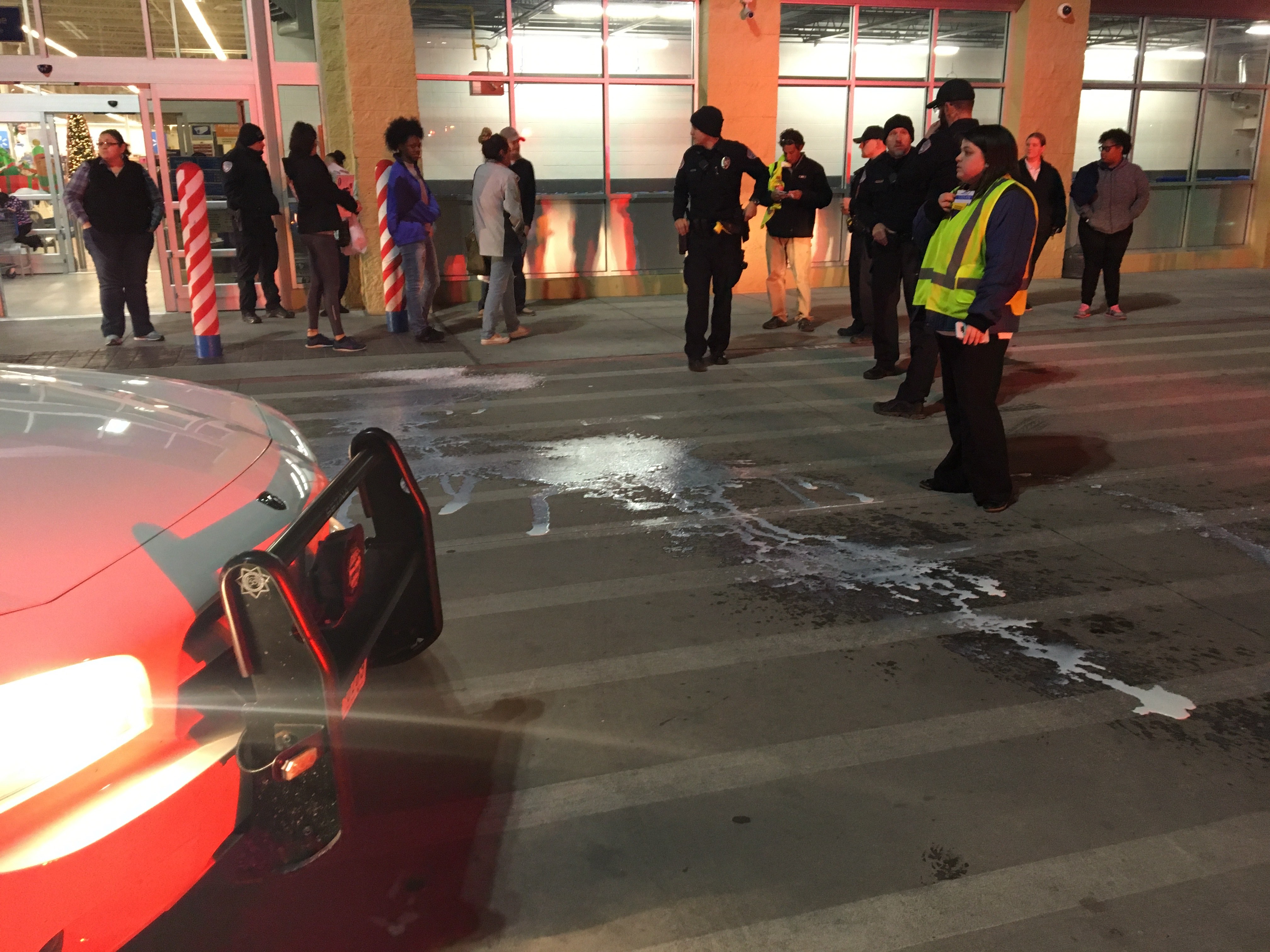 A man gets hit by a vehicle in a Walmart parking lot. (LIVE! Photo/Cameron Niblock)