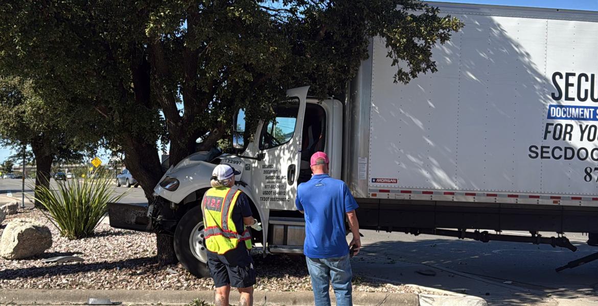 A crash Monday on North Koenigheim Street sent a truck careening into a tree. A crash Monday on North Koenigheim Street sent a truck careening into a tree.